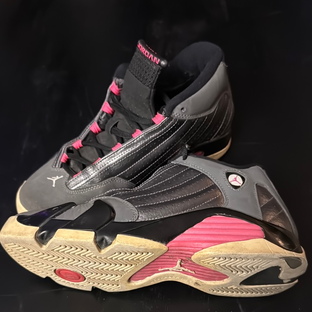 Jordan 14 Gray and Pink High-Top Sneakers with Jumpman Logo